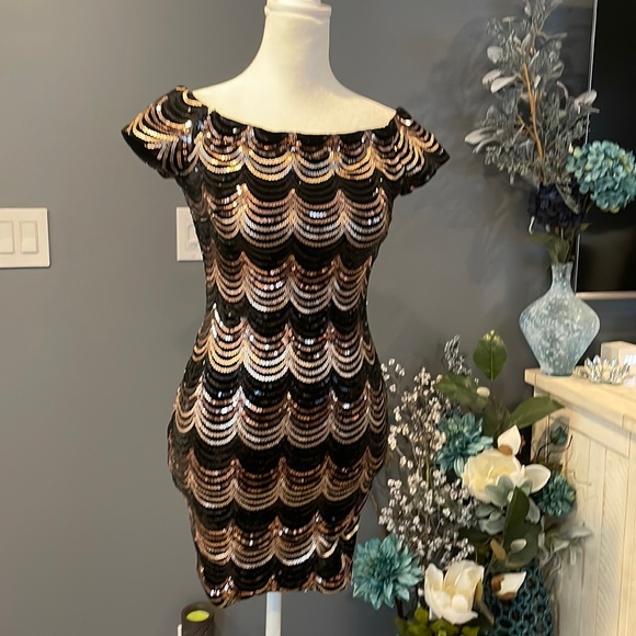 Beautiful knee length sequin dress! Only worn once! like brand new!! - Picture 1 of 3